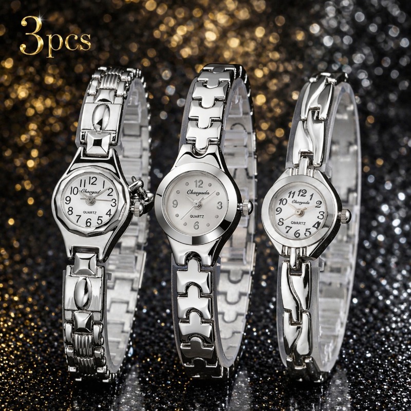 Luxury Watch With Arabic Numerals - 3 ชิ้นแฟชั่นนาฬิกาผู้หญิงชุดตัวเลขอาหรับแบบเรียบง่ายหน้าปัดนาฬิกาควอตซ์สำหรับผู้หญิงย้อนยุคหรูหรานาฬิกาสุภาพสตรีนาฬิกาเรโลจิโอ เฟมิโน