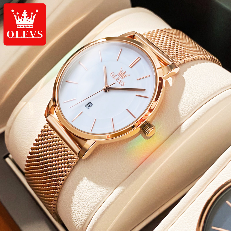 Luxury Watch Packaging Box - OLEVS นาฬิกาผู้หญิงควอตซ์นาฬิกากันน้ำ Lady Luxury นาฬิกาสแตนเลสสตีลทองคำสีกุหลาบชุดของขวัญกล่อง