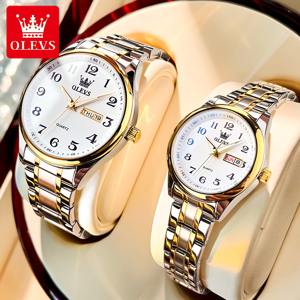 Luxury Watch Life - OLEVS ใหม่แฟชั่นคู่นาฬิกาสําหรับผู้ชายผู้หญิงสแตนเลสหรูหรานาฬิกาควอทซ์กันน้ําปฏิทินสัปดาห์คนรักนาฬิกาข้อมือ