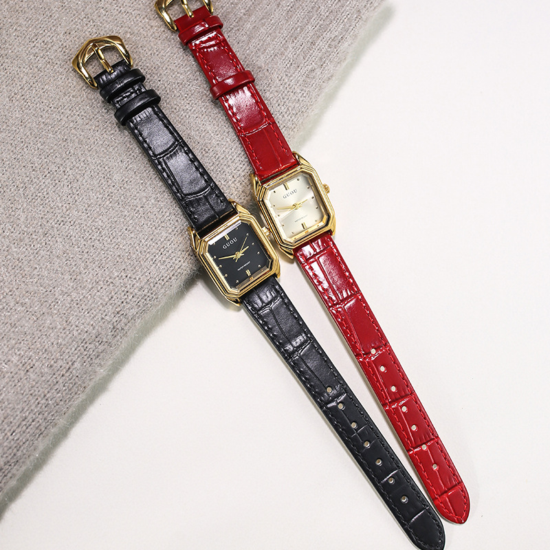 Luxury Watch In Hong Kong - นาฬิกาสายหนังทรงสี่เหลี่ยมหรูหราสไตล์วินเทจสไตล์ฮ่องกงสำหรับผู้หญิง นาฬิกาที่มีเอกลักษณ์และมีสไตล์
