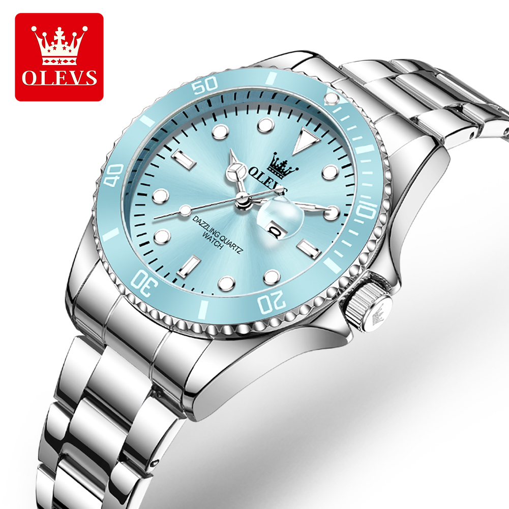 Luxury Watch Deals - OLEVS หรูหราสแตนเลสสตีลนาฬิกาควอทซ์กันน้ำสำหรับผู้หญิงแฟชั่นปฏิทินส่องสว่างนาฬิกาข้อมือสตรีนาฬิกาสปอร์ตนาฬิกาเรโลจ