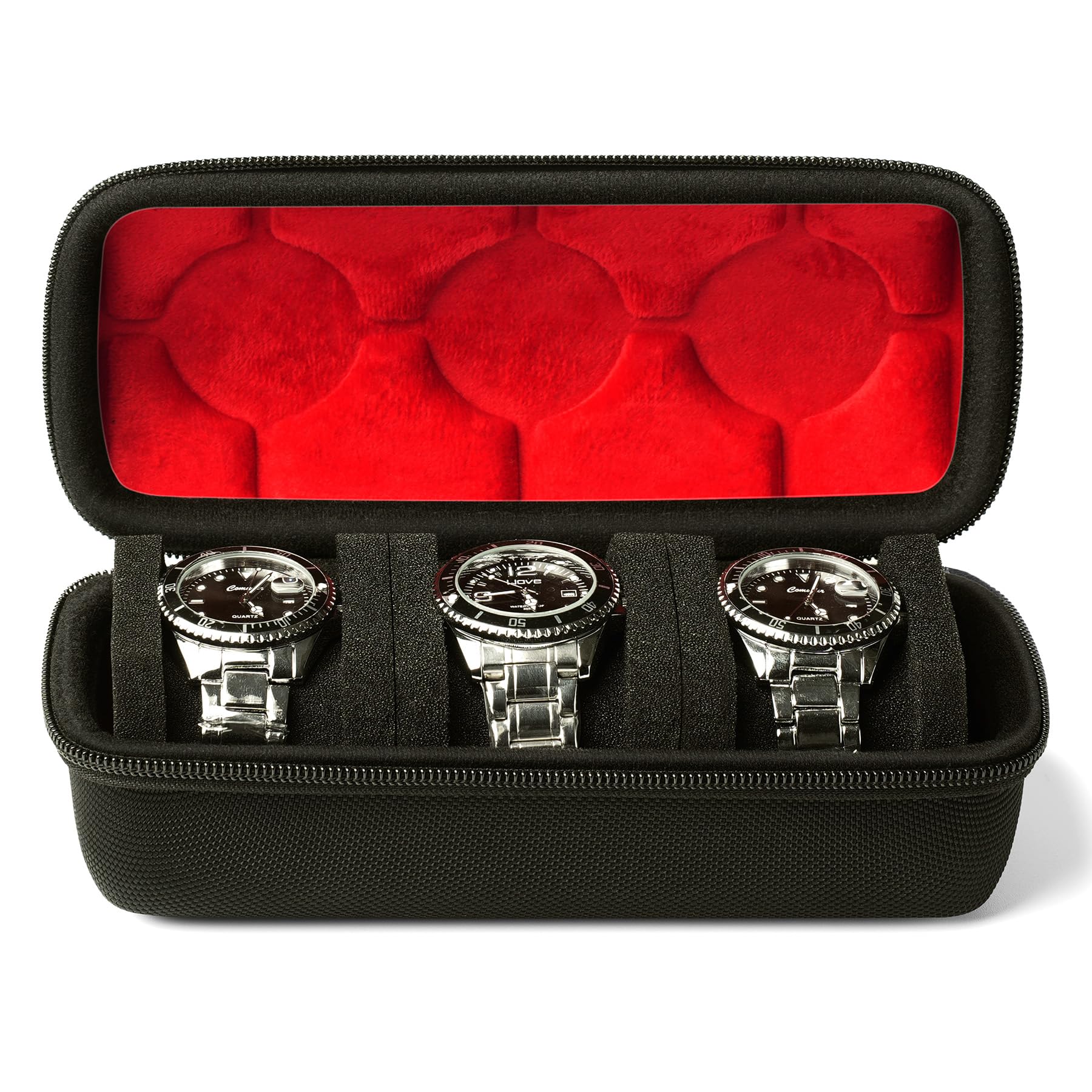 Luxury Watch Packaging Box - 2/3/5 สล็อตนาฬิกากระเป๋าเดินทาง,Hard Watch Roll,กระเป๋าเดินทางนาฬิกาOrganizerพร้อมหมอนแบบฟอร์ม,ซับไมโครไฟเบอร์สีแดง