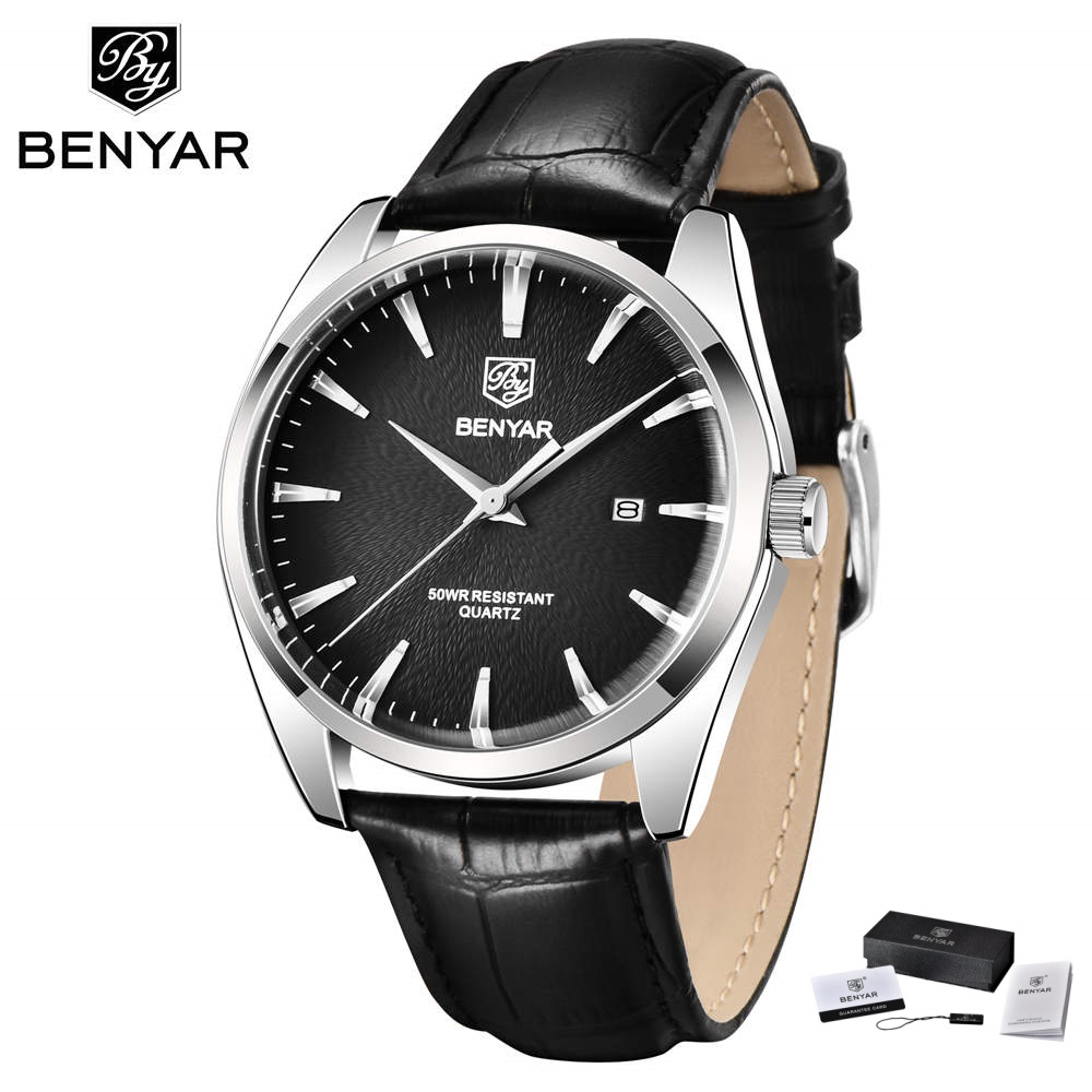 Luxury Watch Holder For Men - นาฬิกาข้อมือแบรนด์หรู Benyar 5163 สไตล์ทหาร สายหนัง ควอตซ์