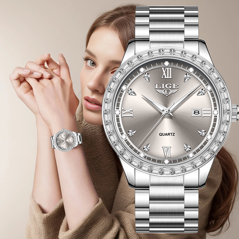Luxury Watch Life - นาฬิกาข้อมือควอตซ์ LIGE 2026 นาฬิกาผู้หญิงหรูหรา พร้อมปฏิทินเรืองแสง สายสแตนเลส