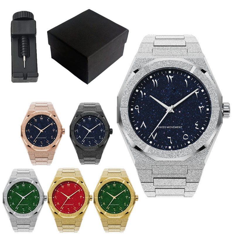 Luxury Watch With Arabic Numerals - นาฬิกากันน้ำ 5 ATM ตัวเรือนสแตนเลสสตีลทั้งหมด หน้าปัดแบบอารบิก ลายฝุ่นดาว