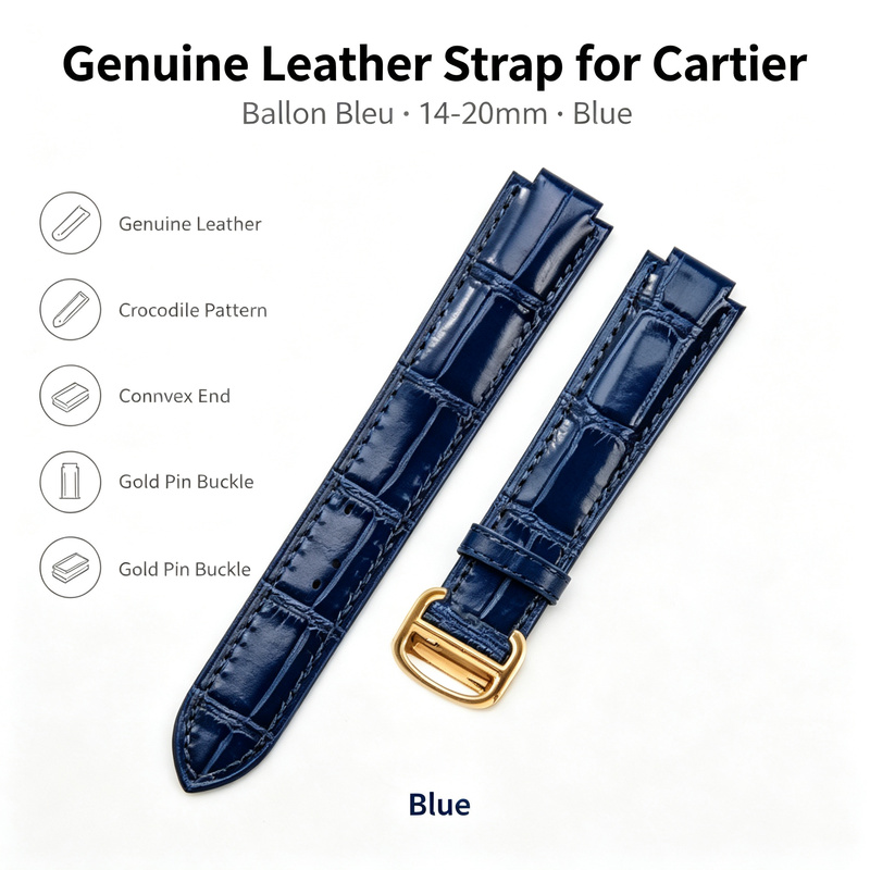 Cartier Watch Ballon Bleu - สายหนังแท้ขนาด 14-20 มม. สำหรับนาฬิกา Cartier Ballon