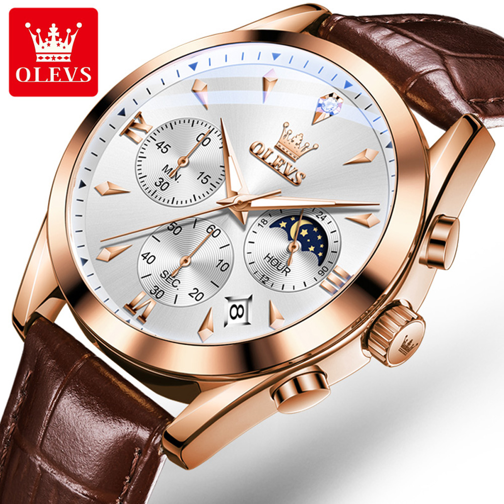 Luxury Watch Holder For Men - OLEVS ยี่ห้อใหม่แฟชั่นนาฬิกาควอตซ์ผู้ชายหนังกันน้ําปฏิทินหรูหรา Chronograph นาฬิกา Mens Relogio